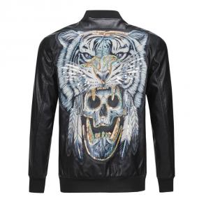 blouson en cuir homme philipp plein noir back tiger